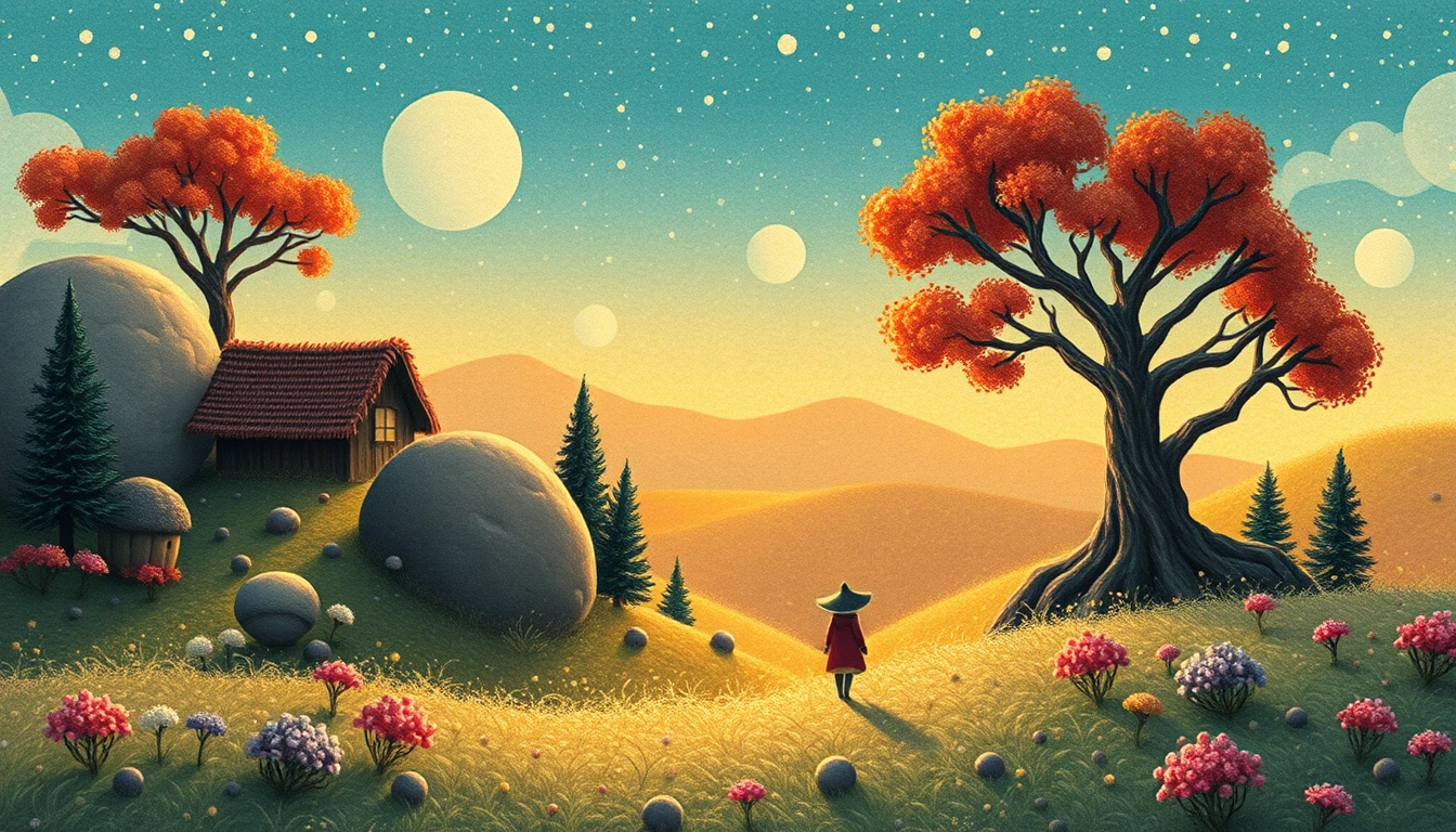 Whimsical people in a colorful miniature digital illustration