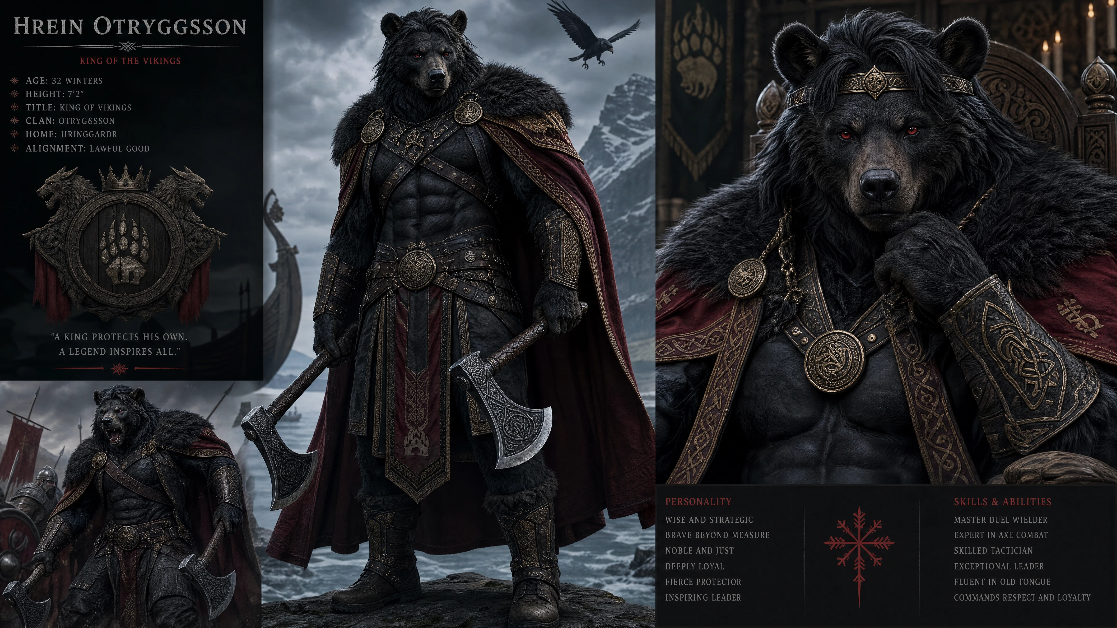 Norse anthro bear king in royal viking armor