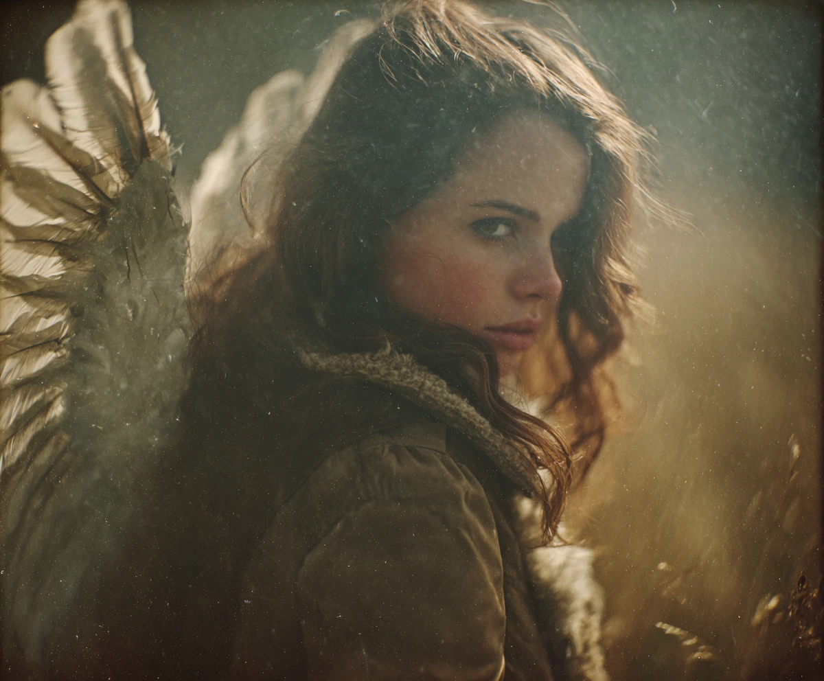 Unconventional angel in soft nostalgic analog style