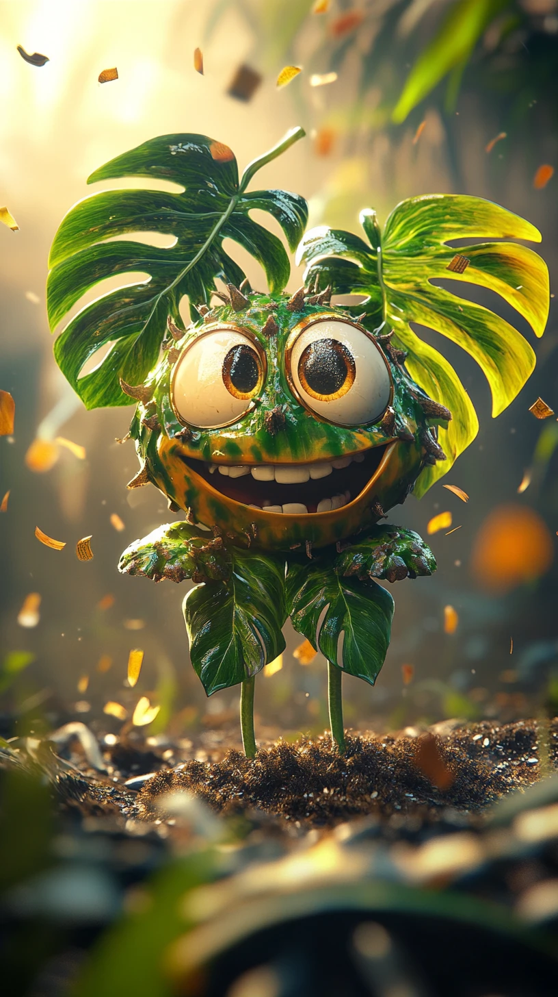 Smug Monstera Soccer Mascot Basking In Stadium Sunbeam