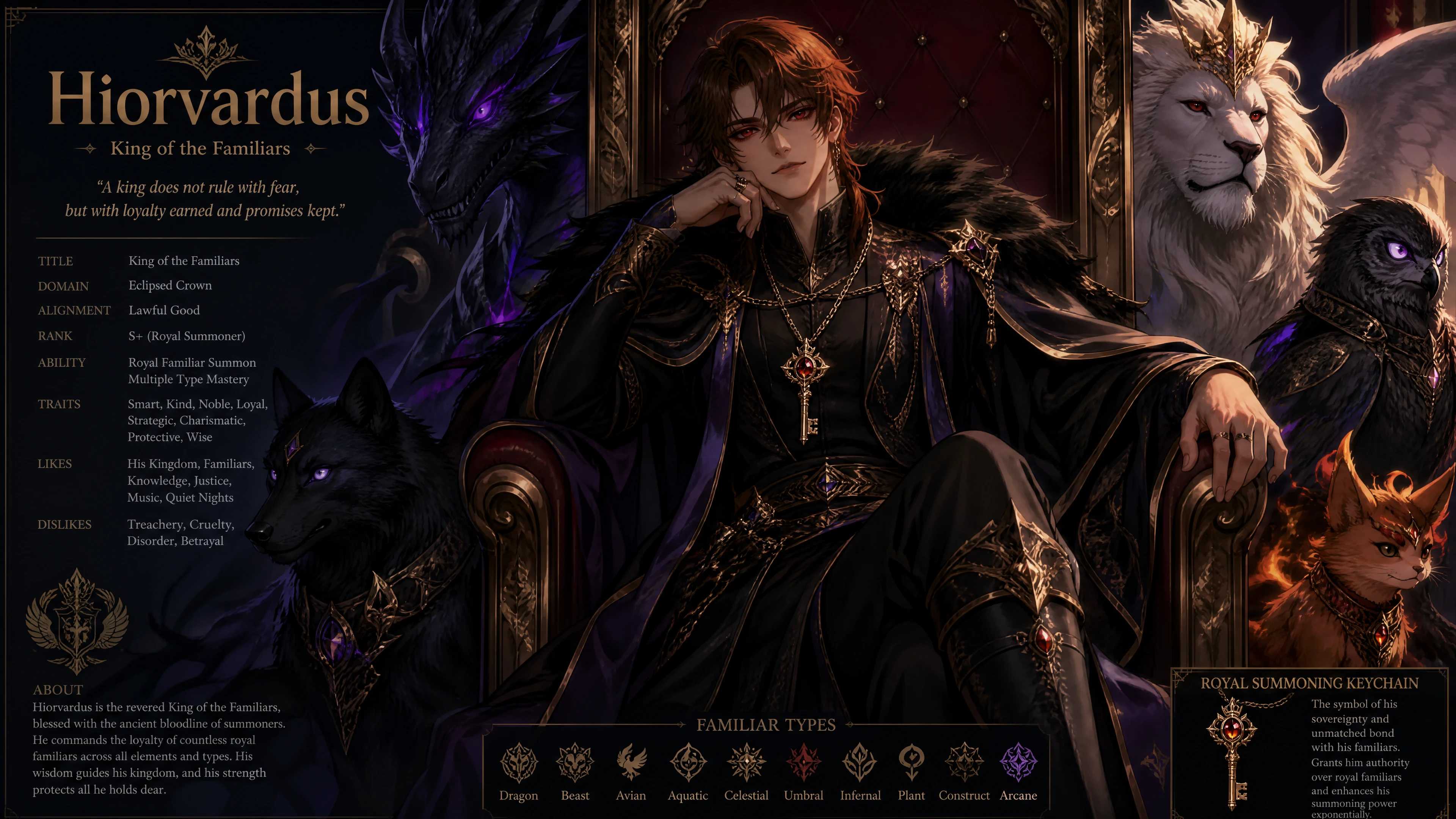 Noble fantasy king with ruby eyes and royal garments