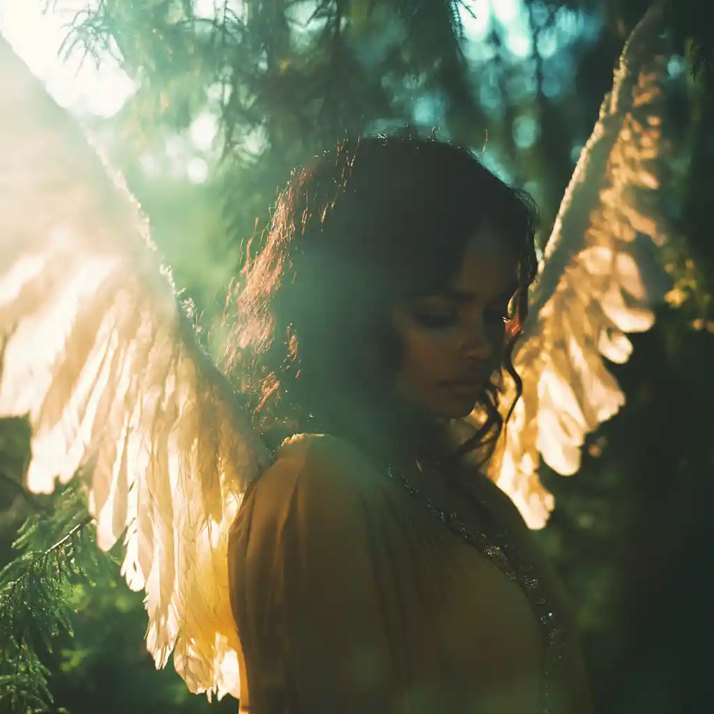 Unconventional angel portrait in soft nostalgic film tones