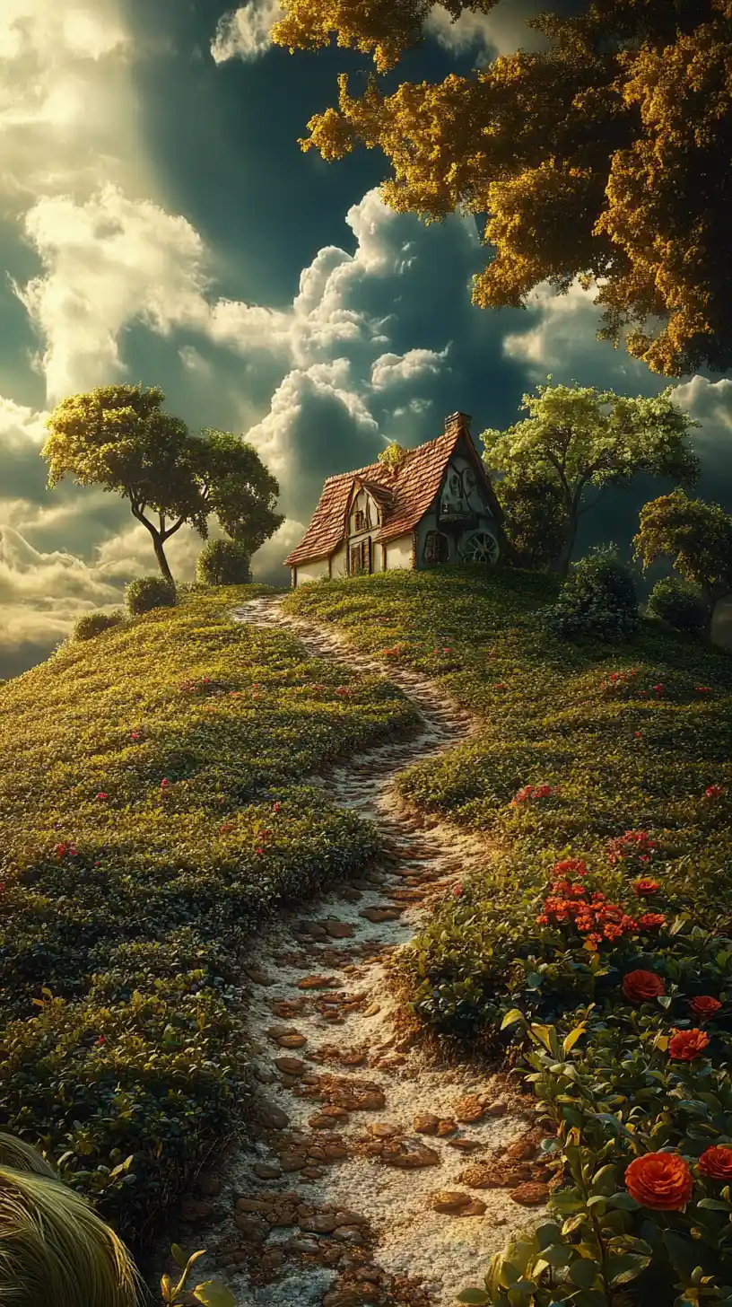 Bright surreal landscape with whimsical artistic atmosphere