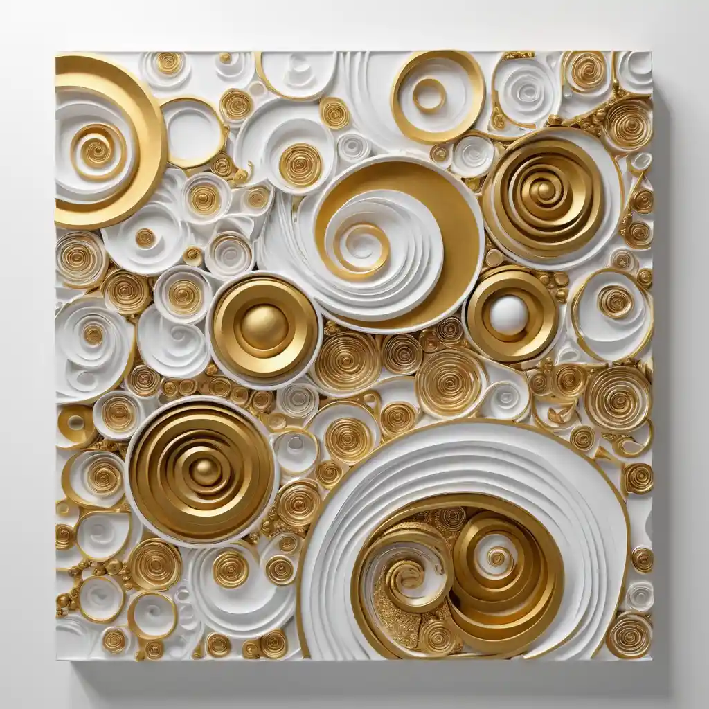 White and gold abstract drawing with decorative 3D effect
