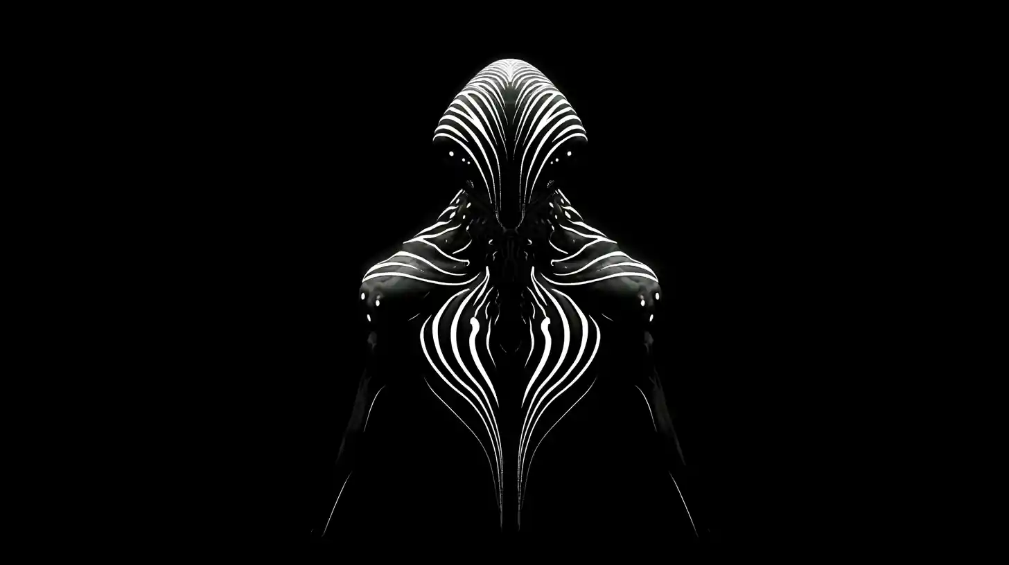 Glowing patterned creature emerging from a dark void