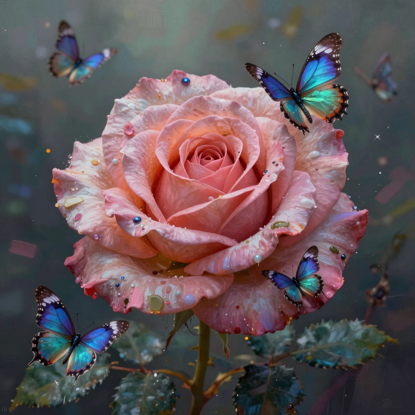 Single butterfly rose in a mystical fantasy garden