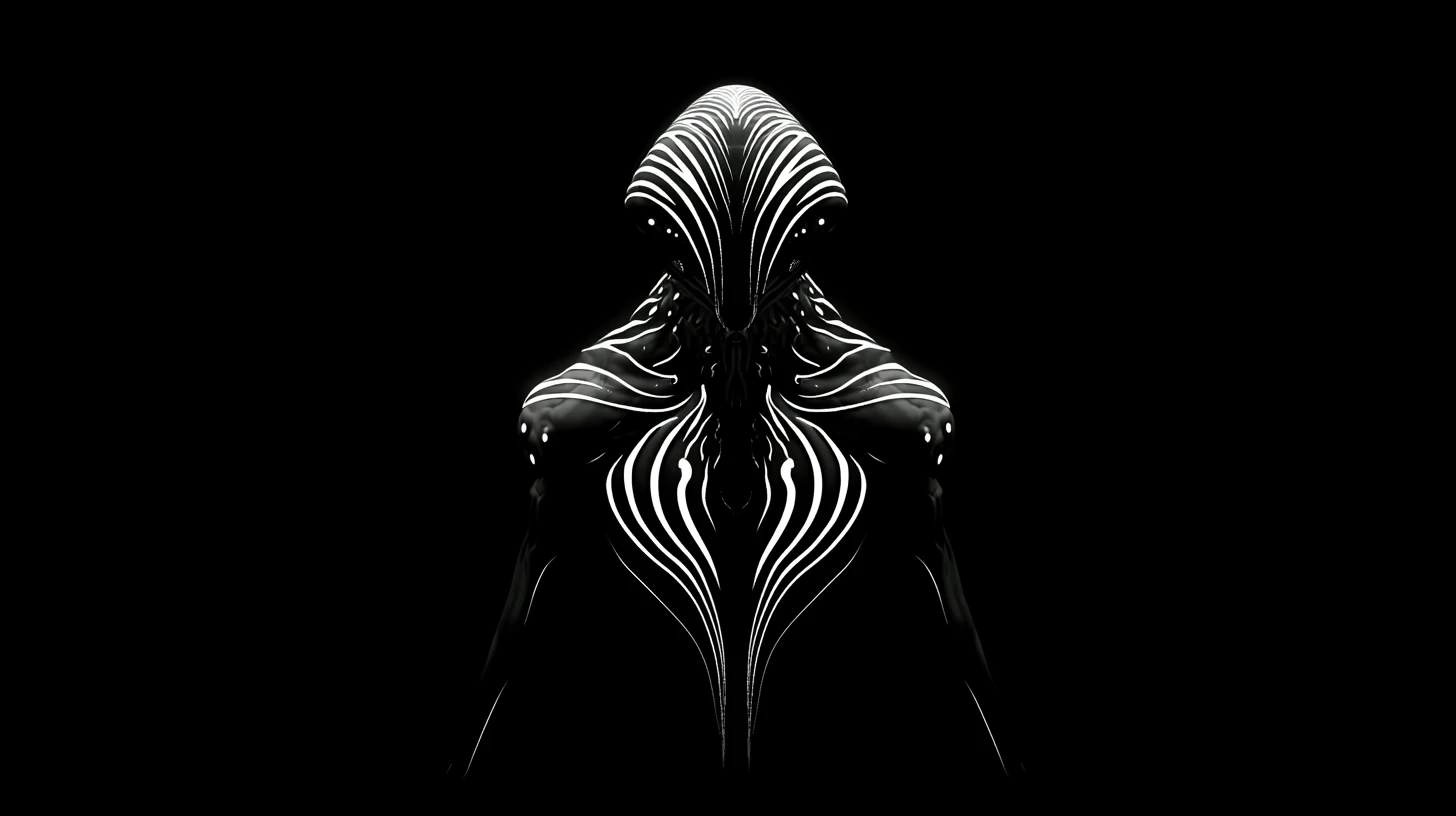 Glowing patterned creature emerging from a dark void