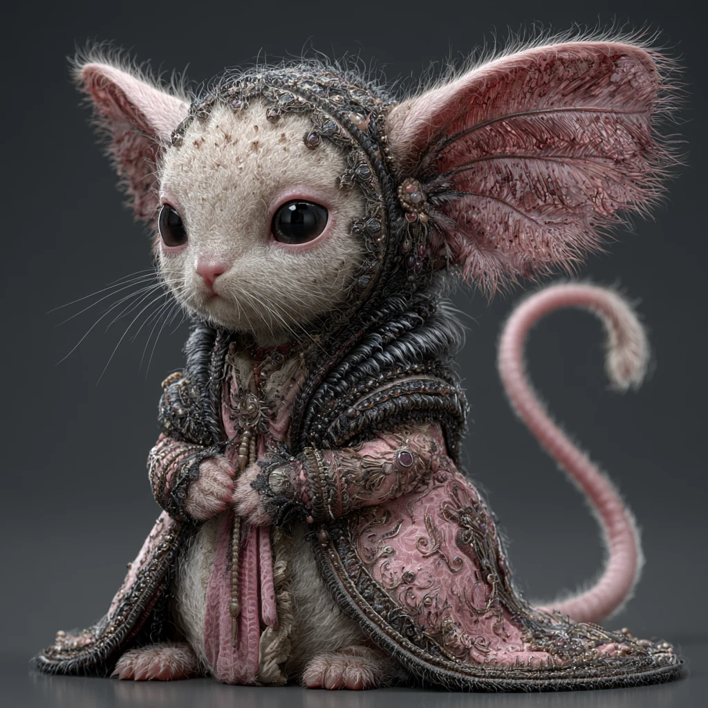 Cute bizarre fantasy creature on a dark void background