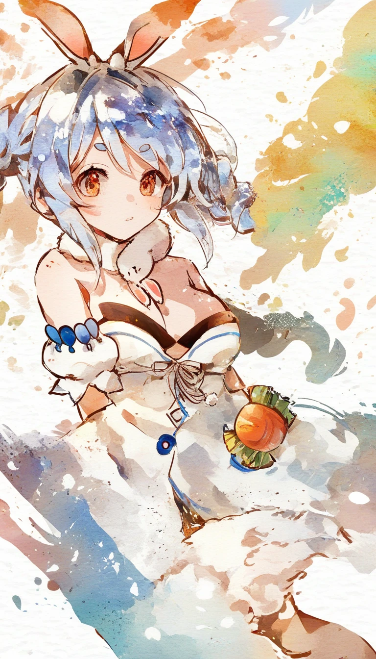 水彩水墨抽象背景的動漫女孩