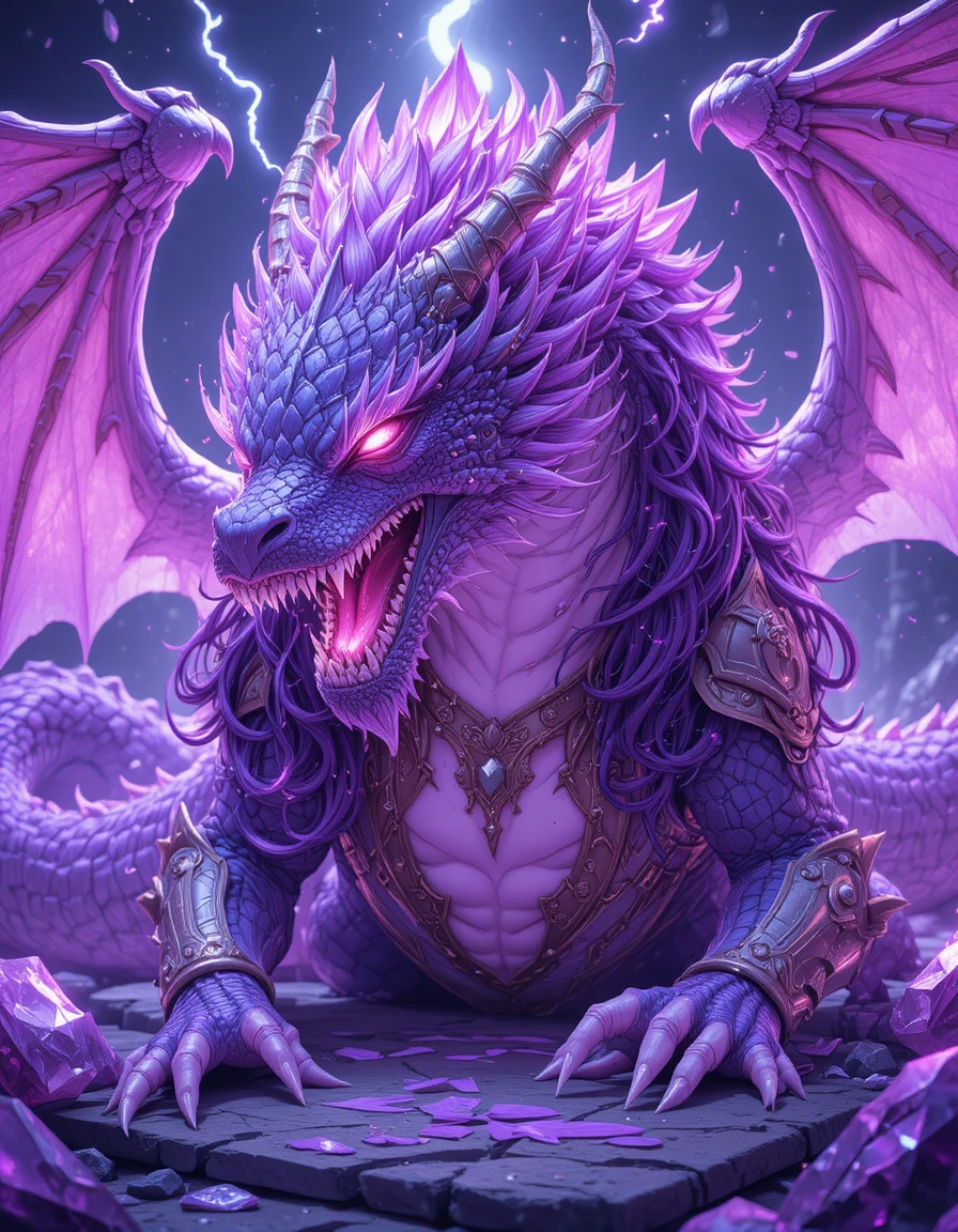Close up anime dragon sleeping in glowing crystal cave