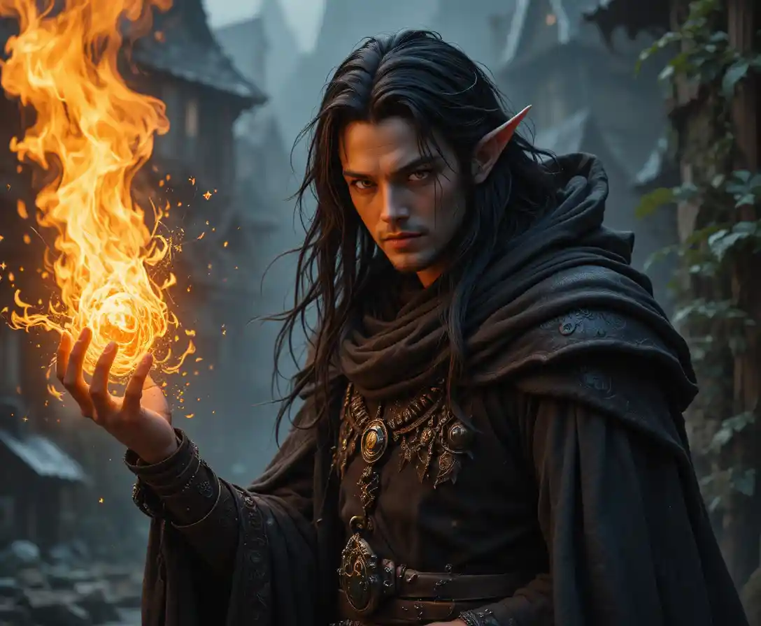 Chaotic good tiefling wizard casting a blazing fireball