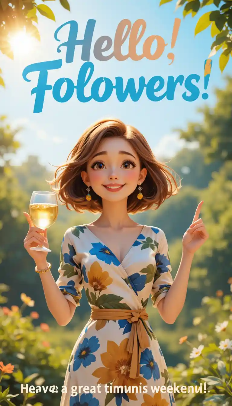 Joyful girl dancing with wine in a sunny garden
