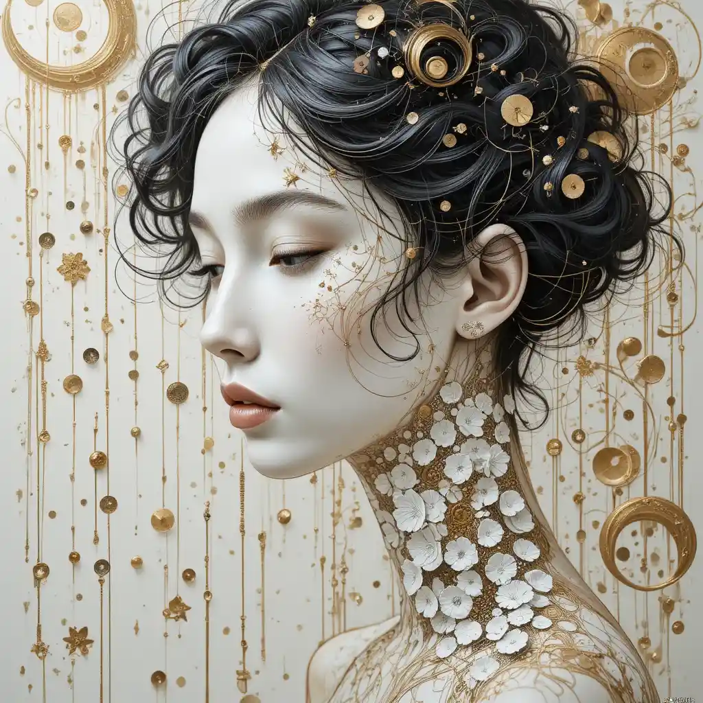 White And Gold Abstract Painting With 3D Textured Effect