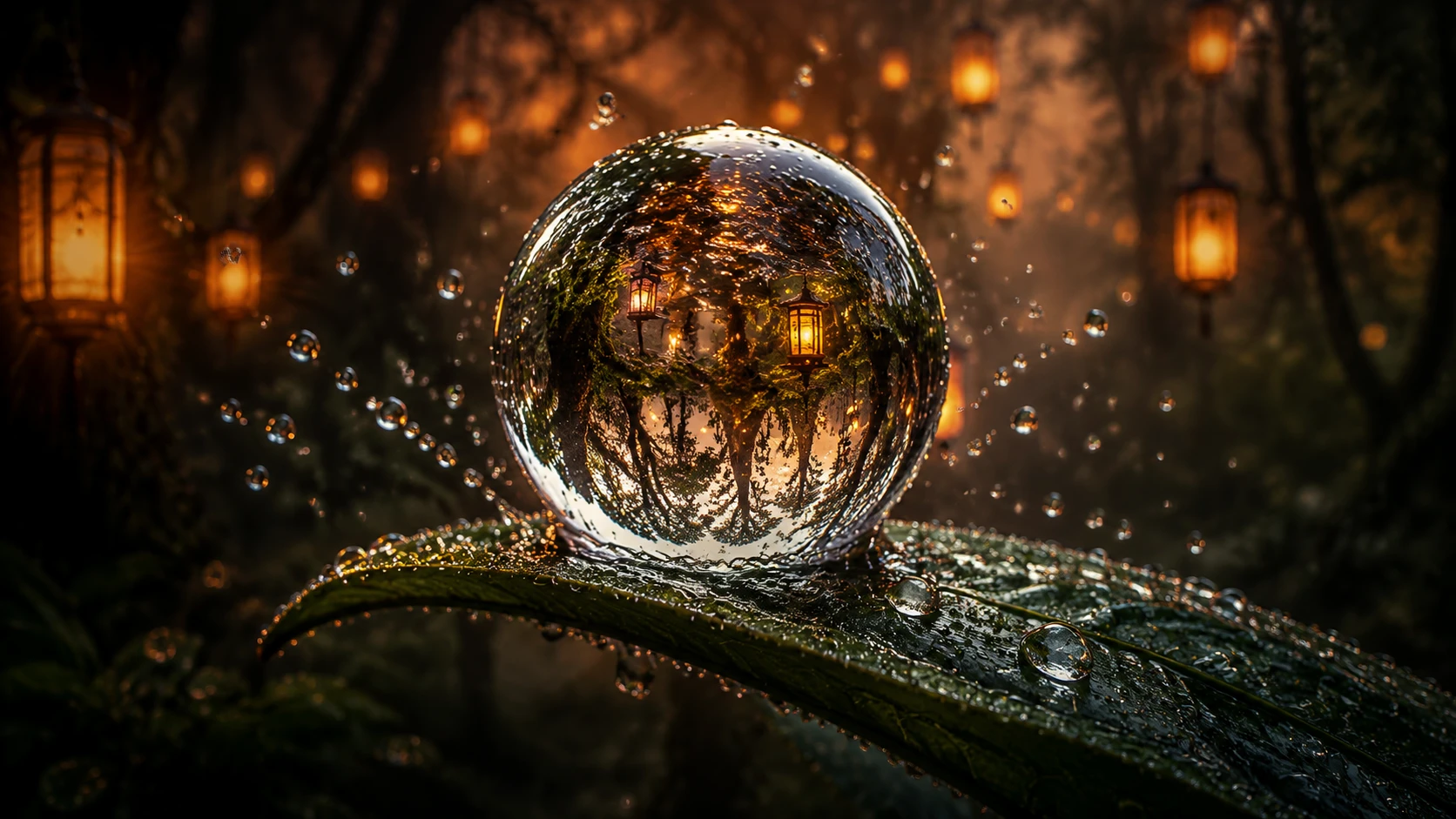 Enchanted Forest Reflected In A Crystal Water Sphere