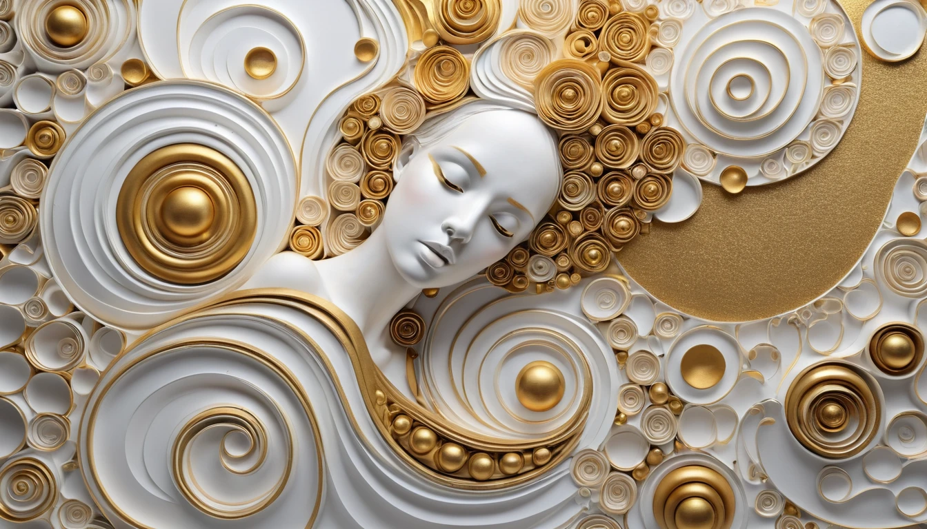 White and gold abstract 3D artwork with layered forms