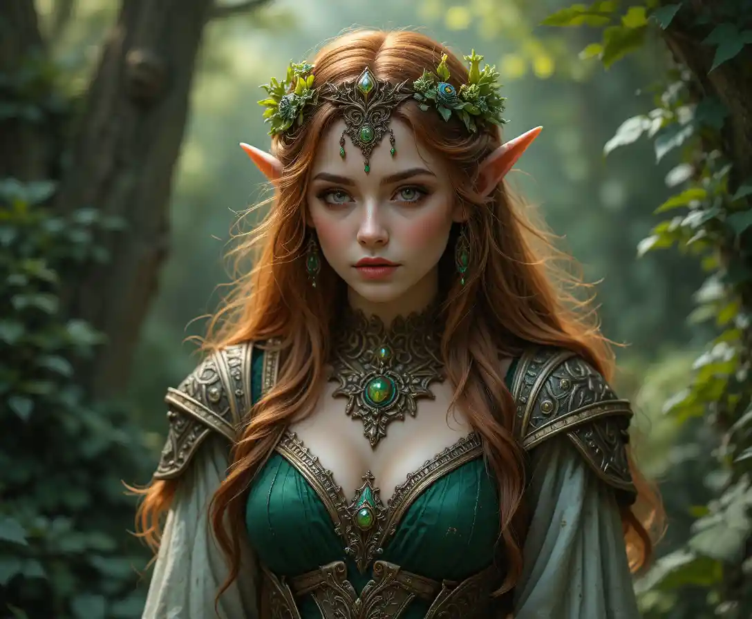 Elf cleric devoted to a serene nature goddess