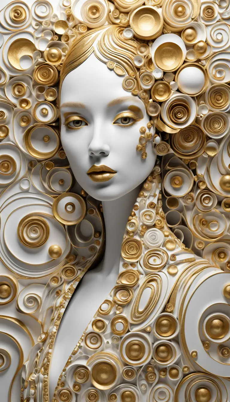 White And Gold Abstract Drawing With Textured 3D Effect