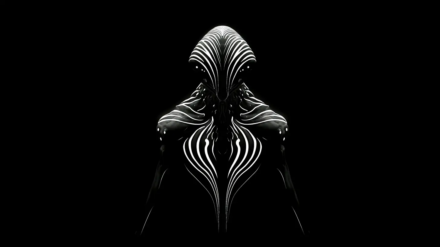 Glowing patterned creature emerging from a dark void