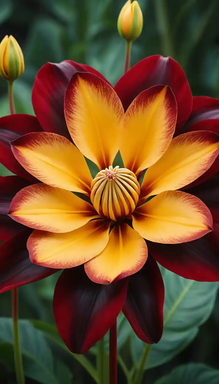 Macro close up of a golden fantasy flower in sunlight