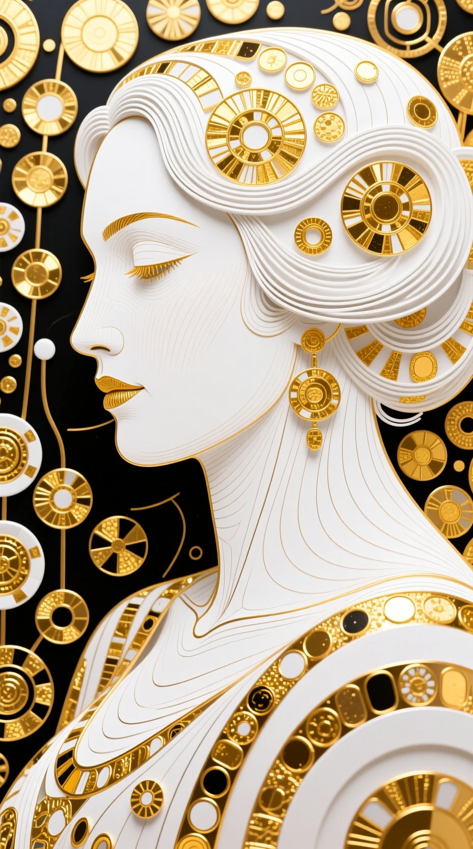 Abstract white and gold artwork with textured 3D look
