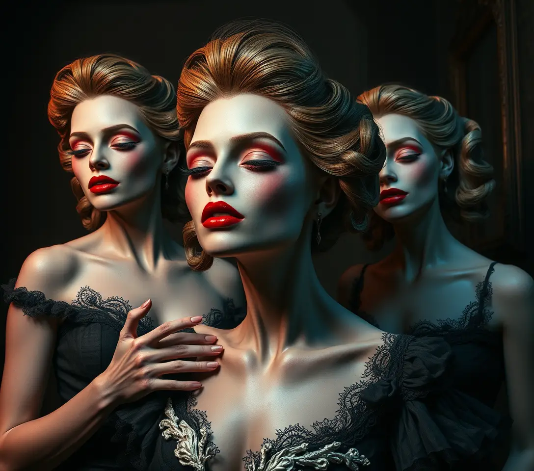 Surreal ethereal women in a decaying victorian interior