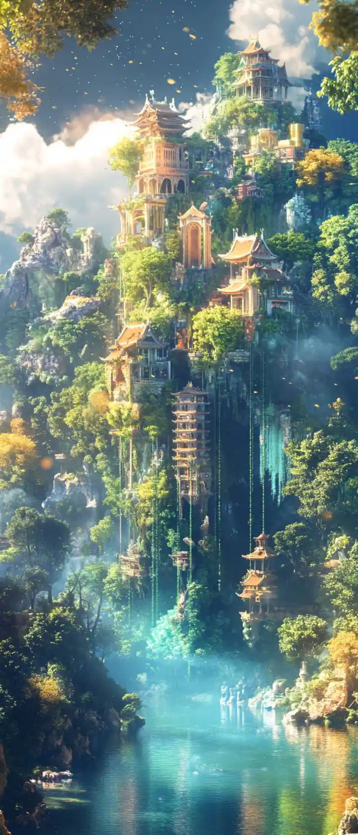 Cheerful surreal landscape with bright colorful artistic mood