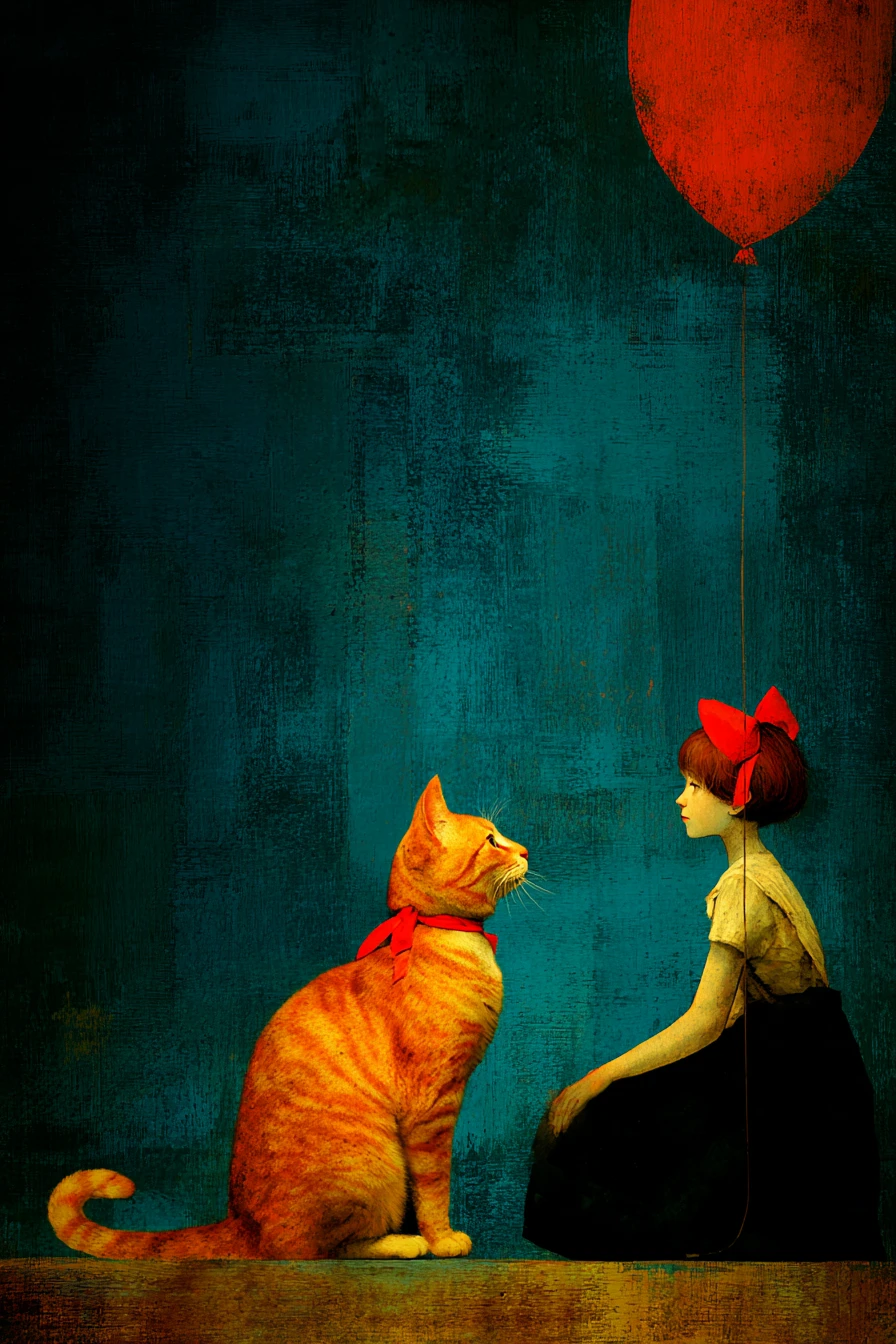 Gato juguetón en pintura digital surrealista y colorida