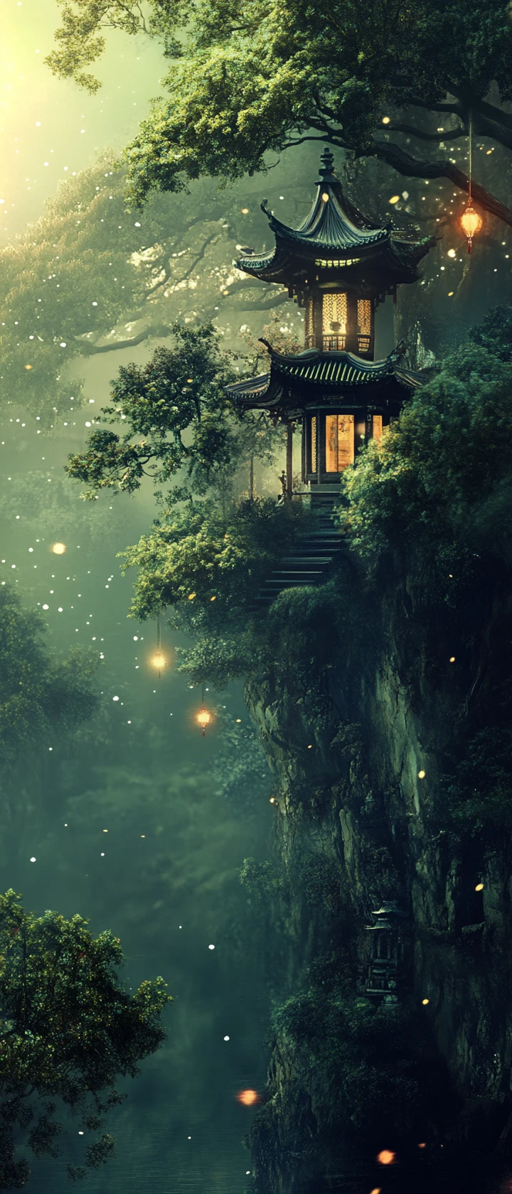 Surreal zen landscape with bright cheerful colors