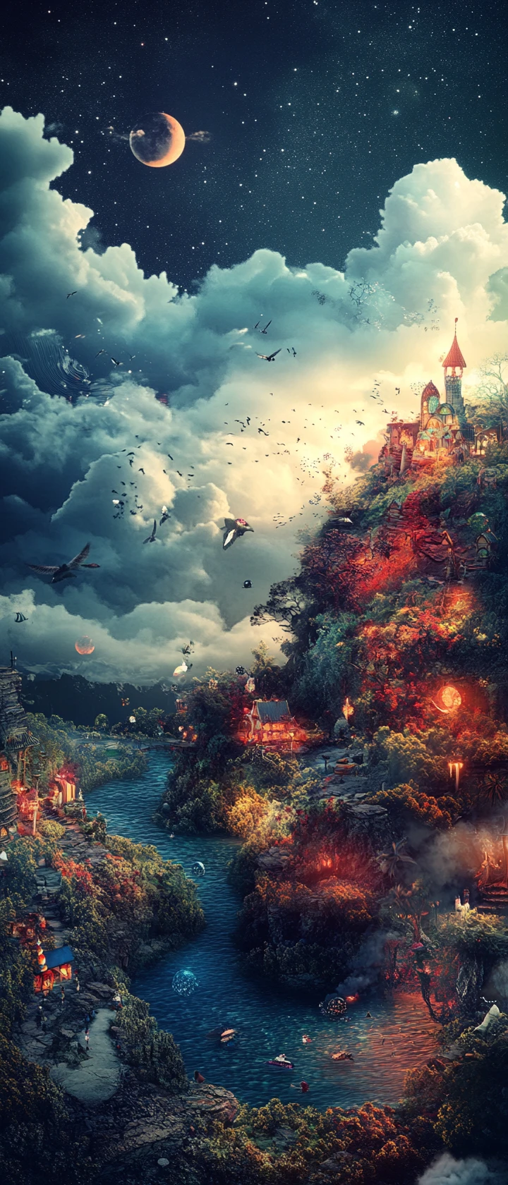 Surreal colorful landscape with bright cheerful artistic atmosphere