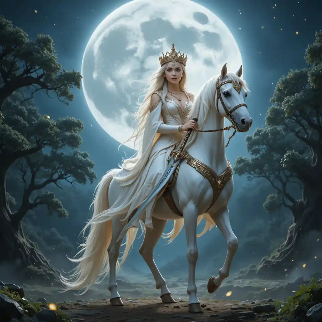 Moonlit centaur queen guardian in a mystical forest