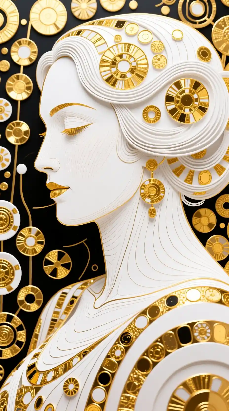 Abstract white and gold artwork with textured 3D look