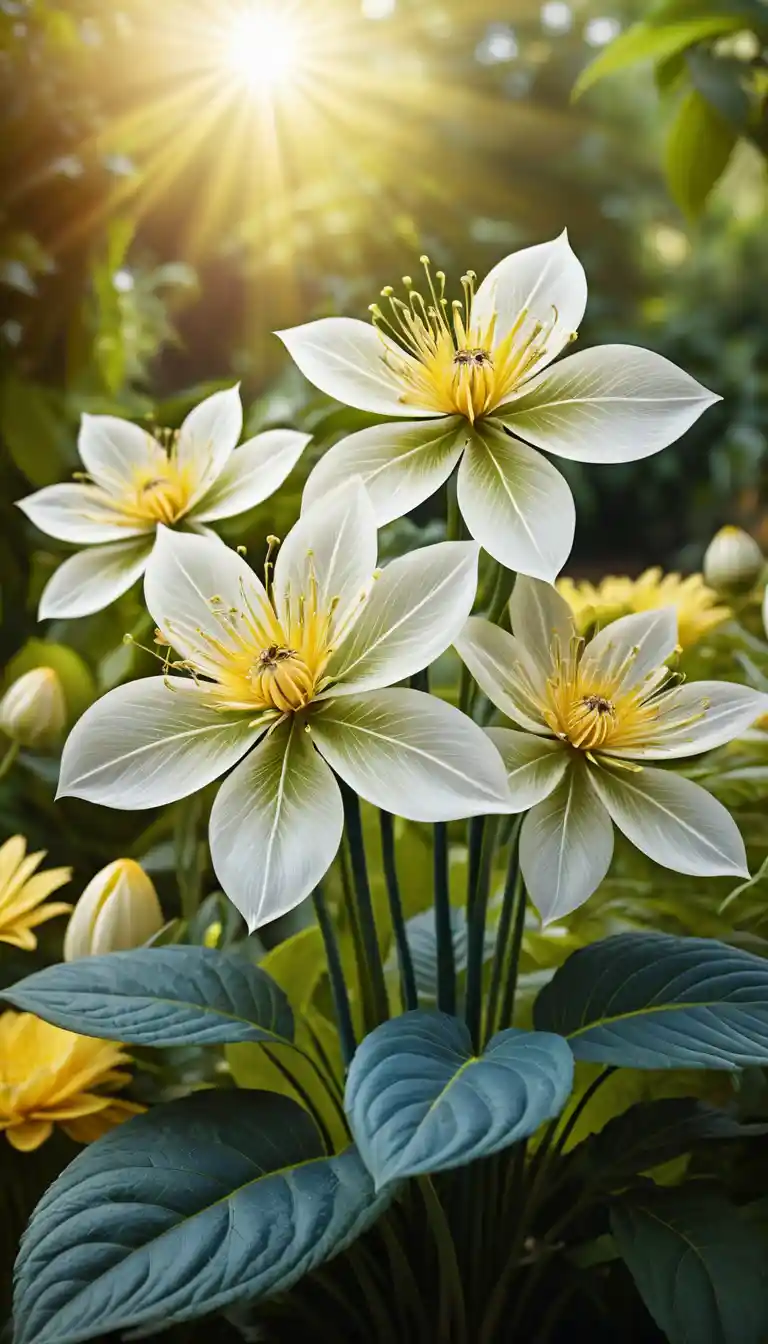 Surreal White And Green Fantasy Flower In Sunlit Garden