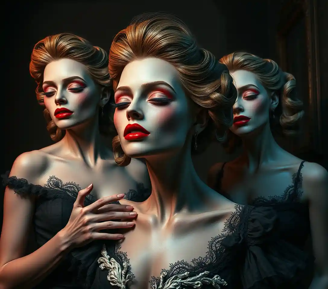 Surreal ethereal women in a decaying victorian interior