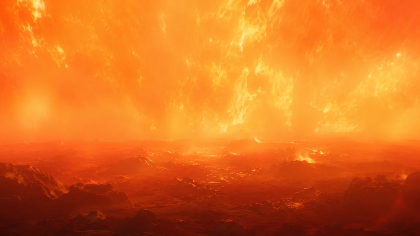 Blinding red giant sun looming above the surface of Venus