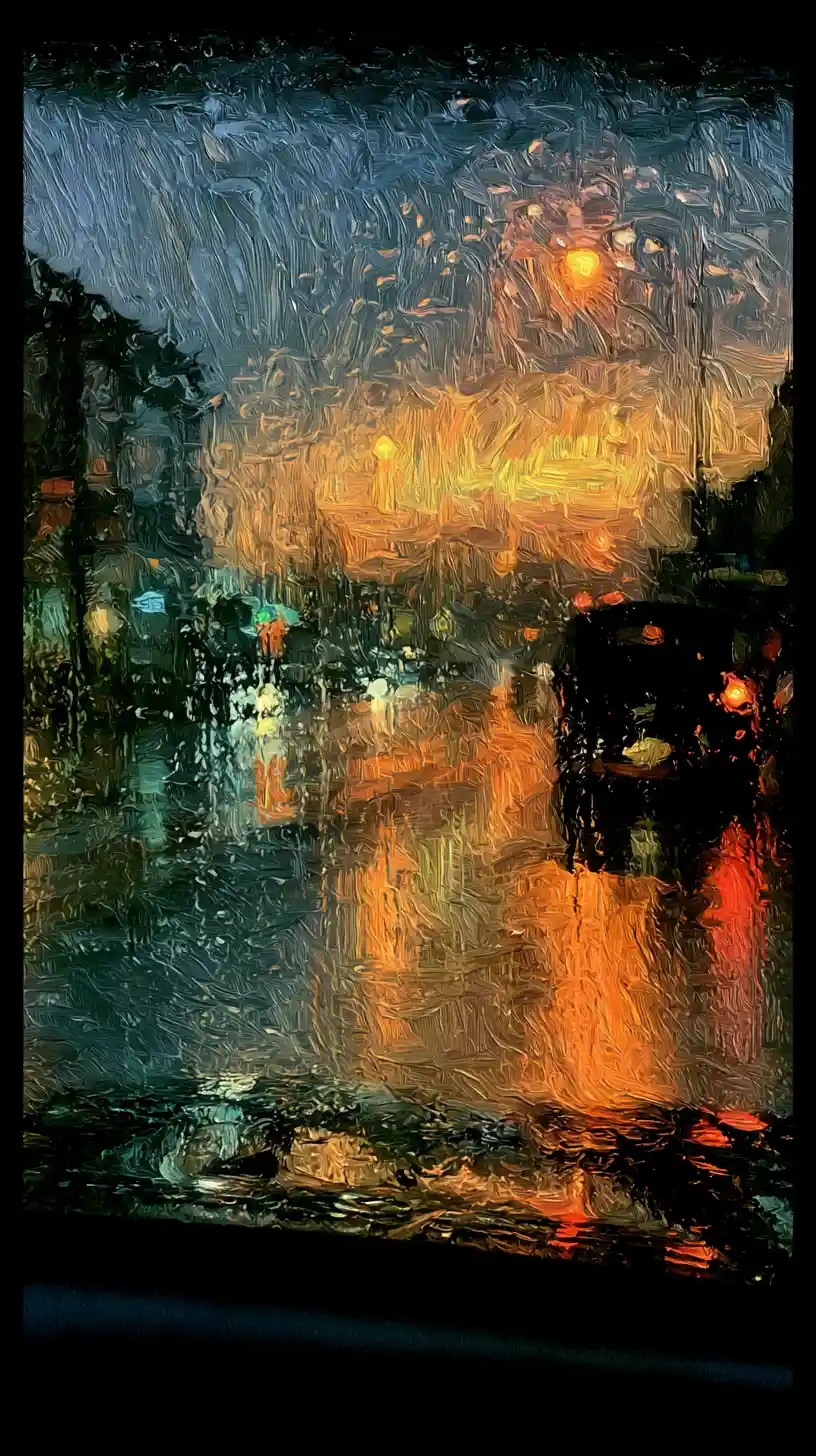 Glowing street lights along a quiet city road