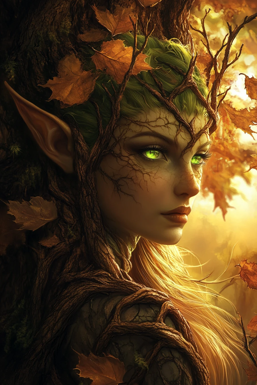 Forest dryad fused with the ancient tree of life