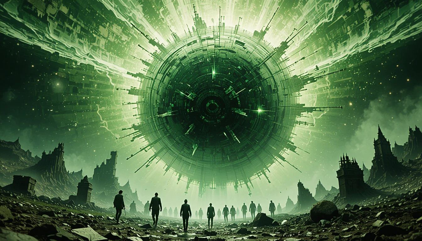 Green cosmic sphere bringing destruction across the galaxy