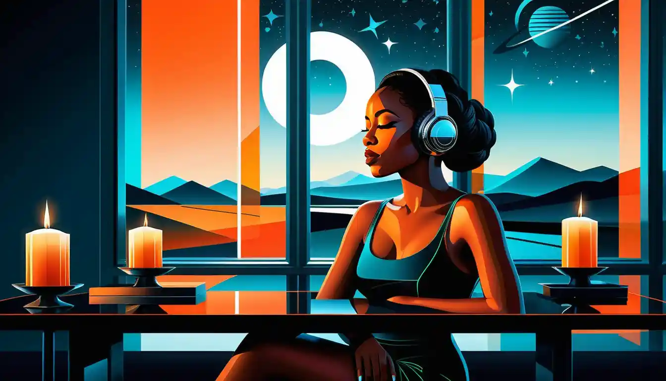Cubist inspired portrait of a black woman in deep relaxation