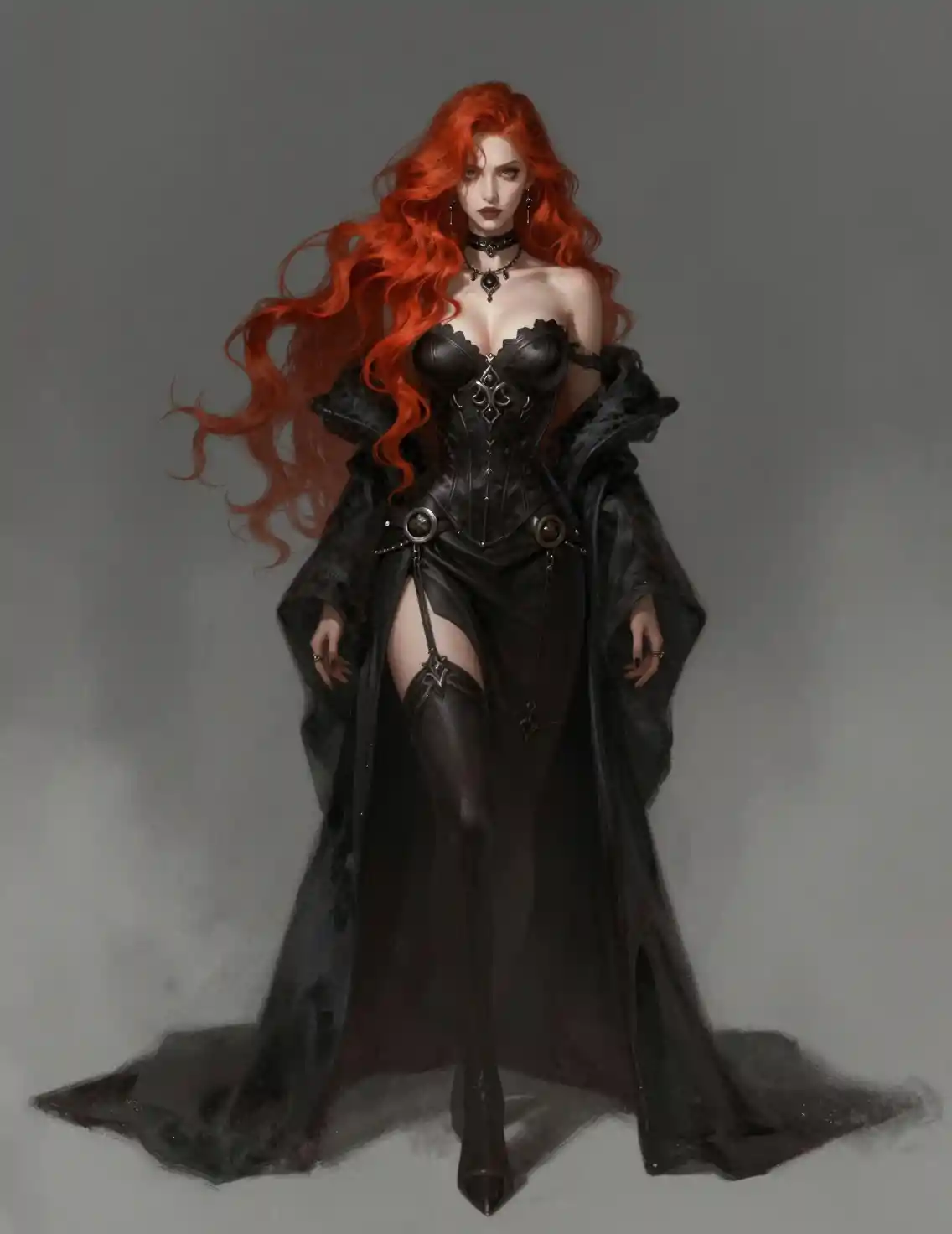 Redhead sorceress in an elegant fantasy character illustration