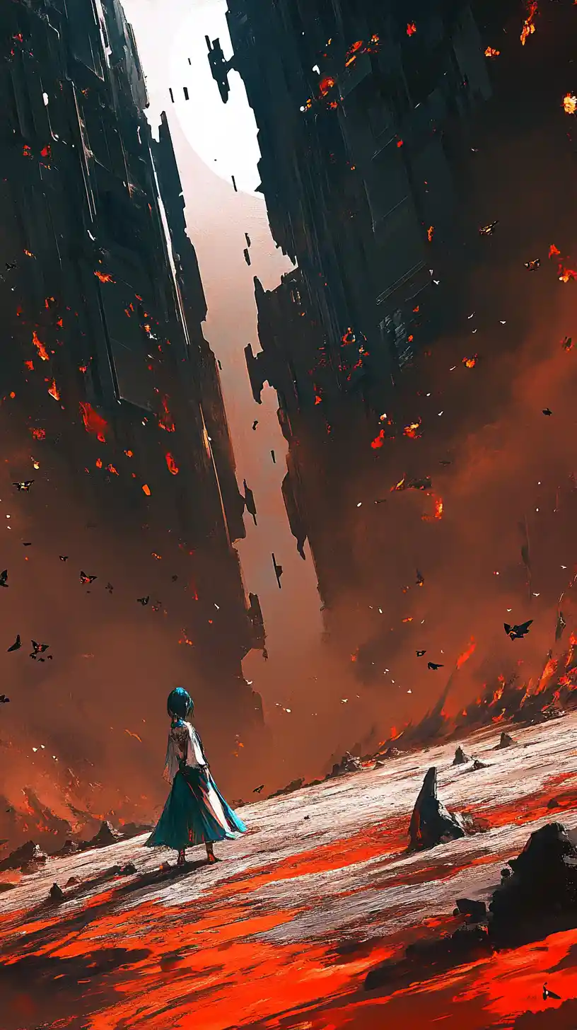 Anime girl amid surreal machines sand and a dead tree