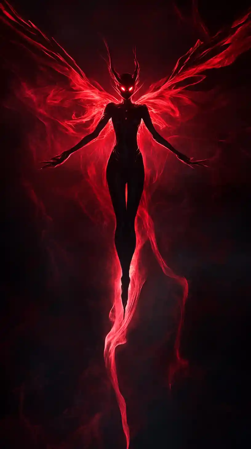 Dark faerie silhouette with glowing red energy wings
