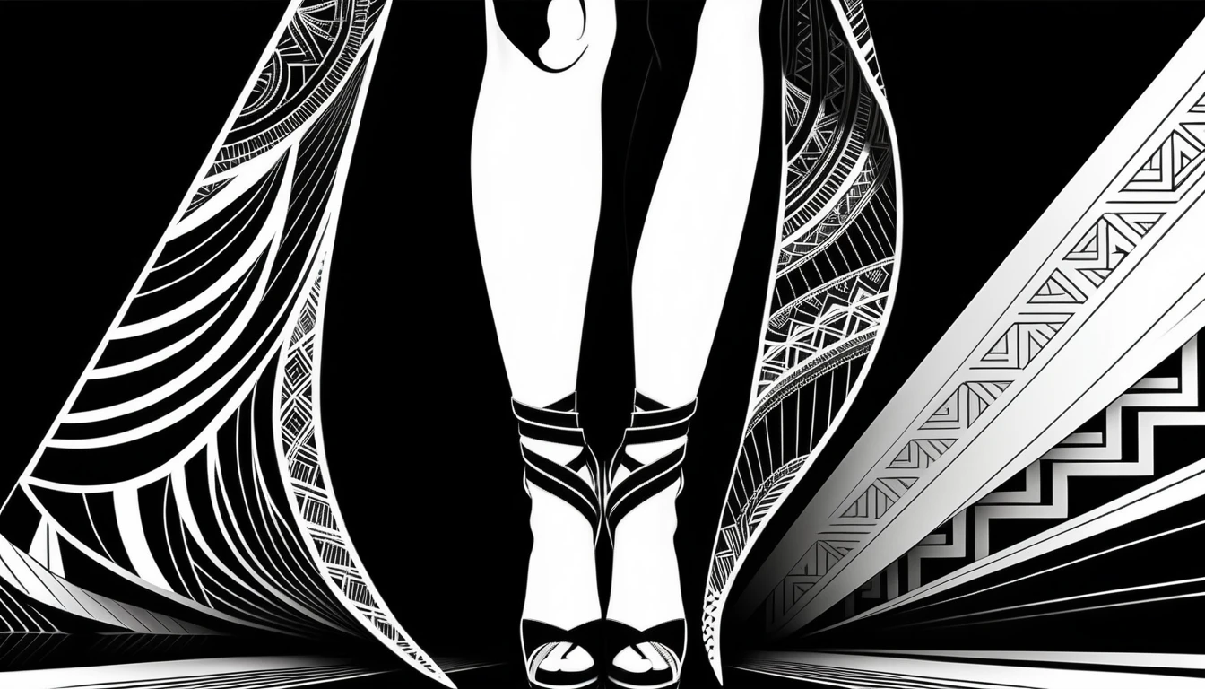 Ink fashion model on abstract geometric runway illustration