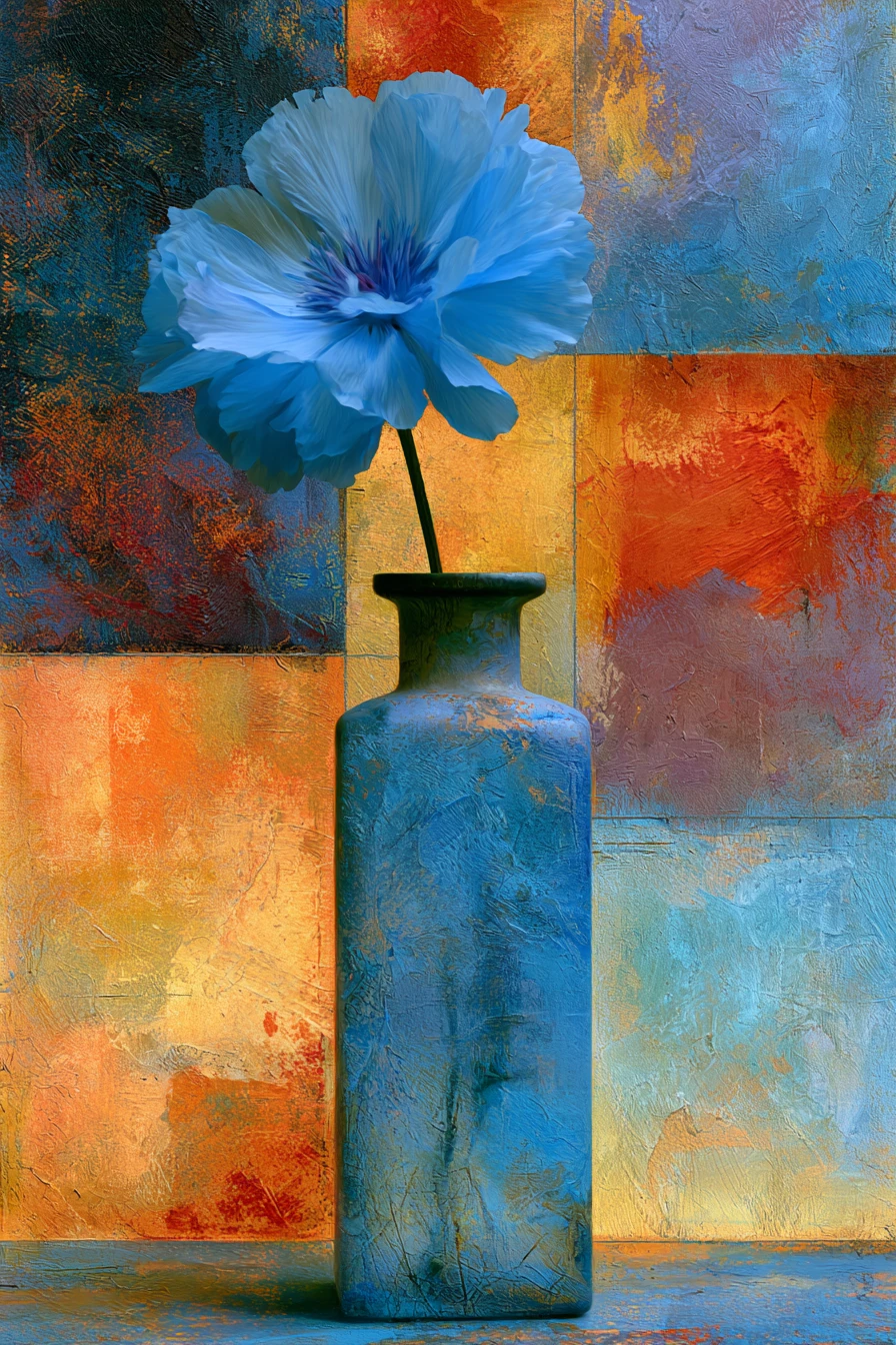 Delicate blue flower in a surreal fantasy inspired painting
