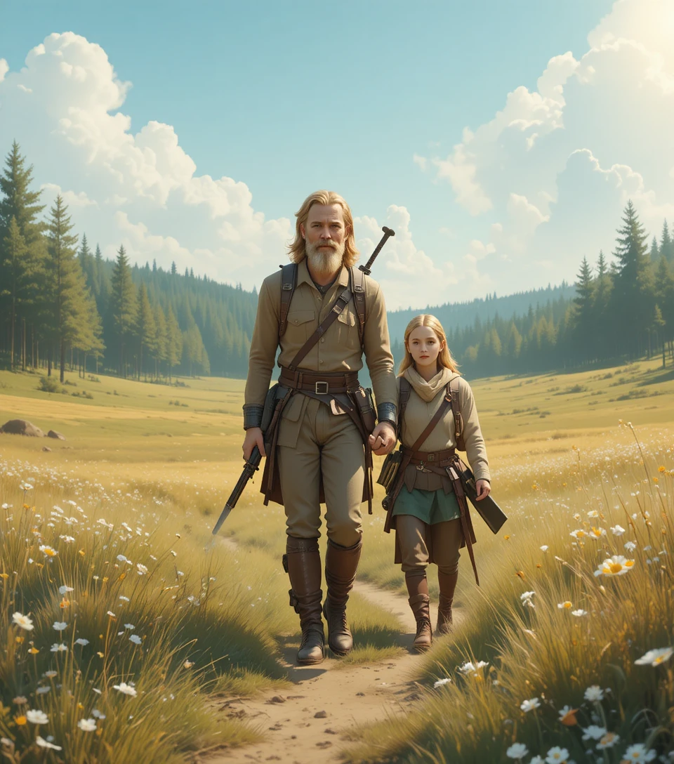 Man and horse traveling together through open fields