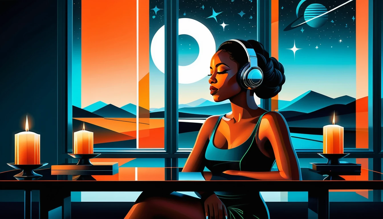 Retrato de estilo cubista de una mujer negra en profunda relajación