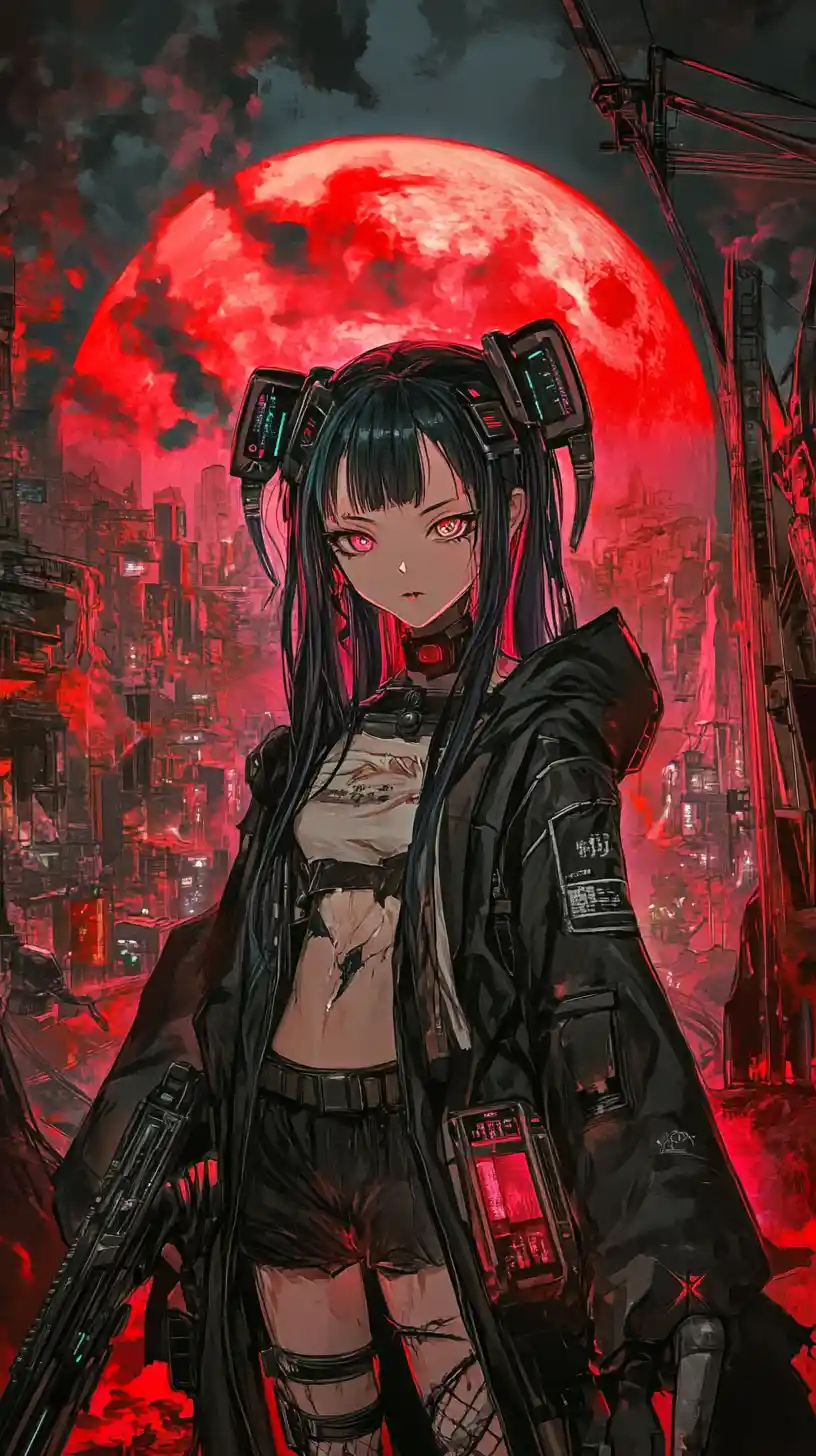 Anime girl smoking before a glowing futuristic mine entrance