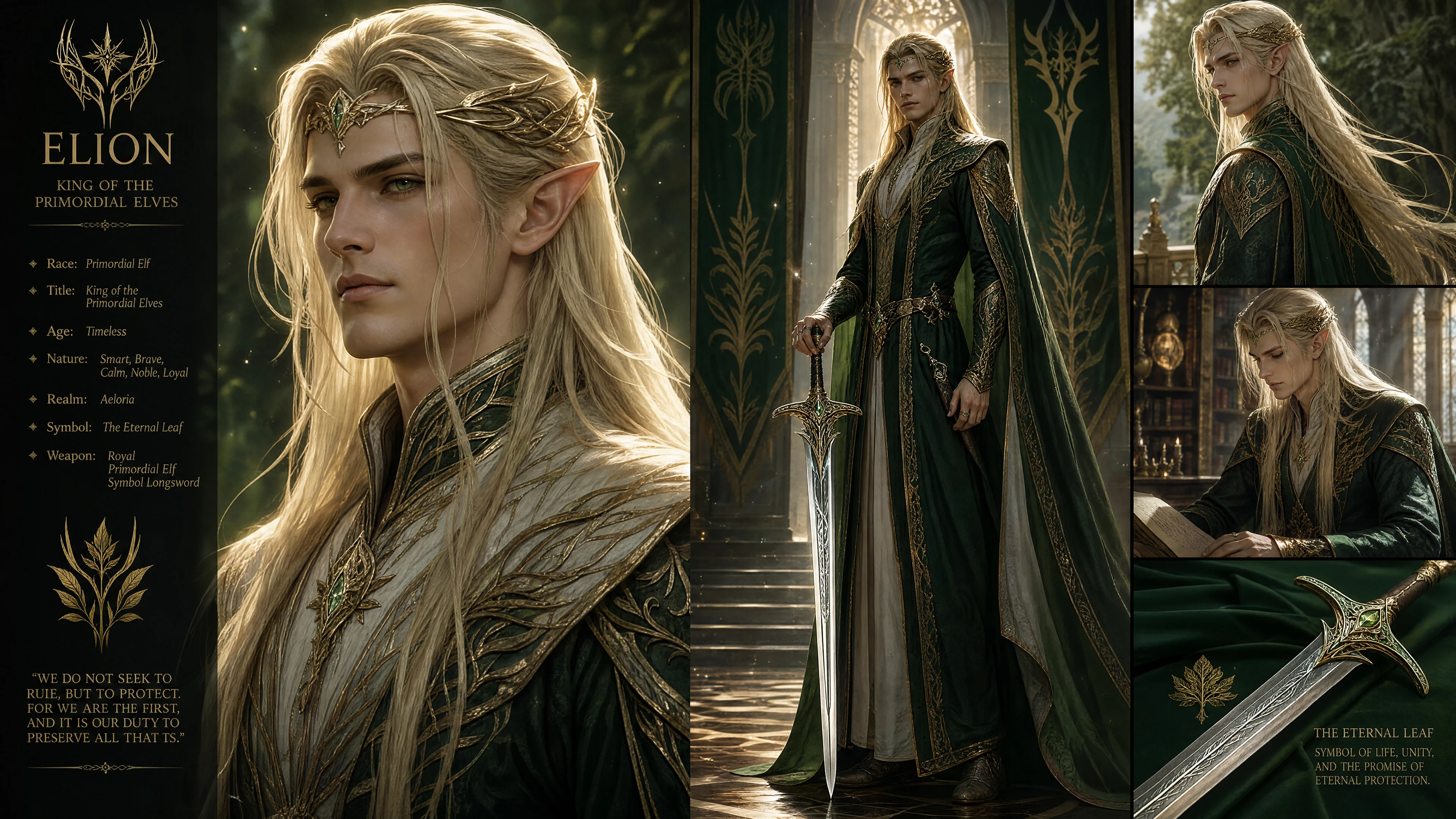 Elf king with long blonde hair and royal sword