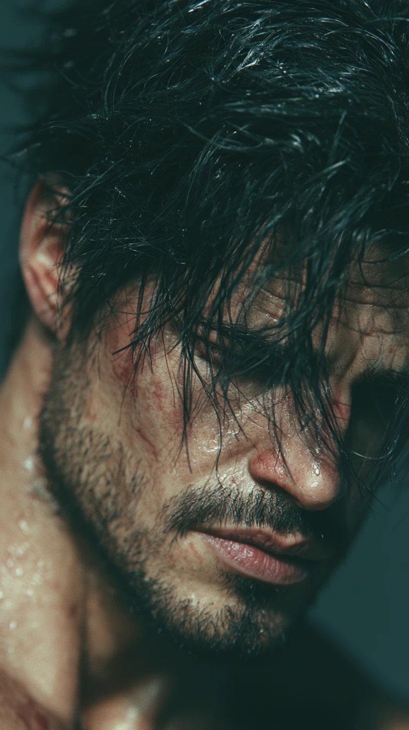 Confident young man portrait in dramatic low angle lighting