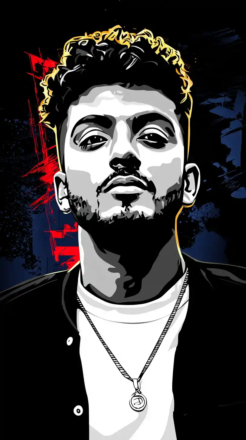 Confident young man portrait in dramatic neon rim light