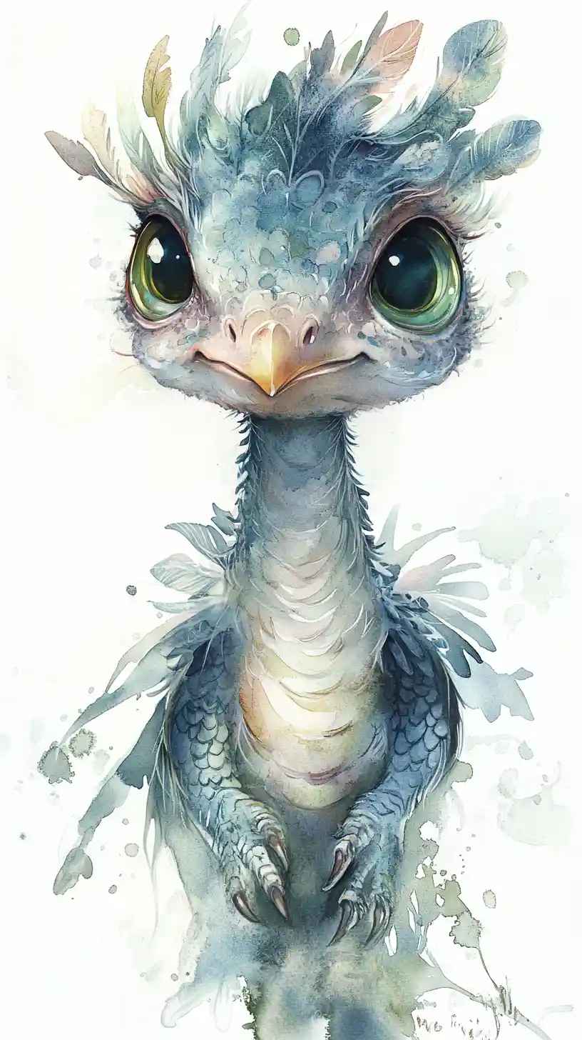 Whimsical Watercolor Turkey With Large Shining Green Eyes